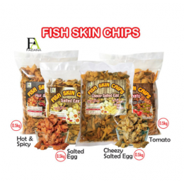 0.5KG BORONG FISH SKIN CHIP - CHEEZY, SALTED EGG, HOT & SPICY KRUP KRAP - Dory skin, Snek, Kudapan, halal, sedap food