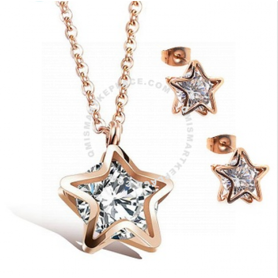 CELOVIS - Avvia Star Frame Zirconia Necklace + Earrings Jewellery Set in Rose Gold