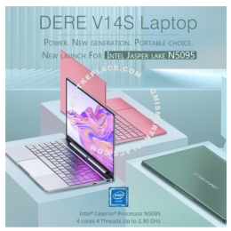 DERE Official V14s Intel Celeron J3455/N5095 CPU FHD Windows 10 Pro Laptop - Pink /Silver (14.1")