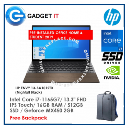 HP ENVY 13-BA1012TX LAPTOP (I7-1165G7,16GB,512GB SSD,13.3" FHD,TOUCH,MX450 2GB,WIN10) FREE BACKPACK + OPI