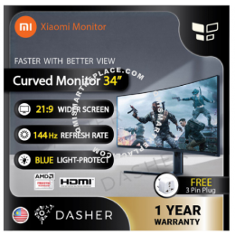 Xiaomi Curved Gaming Monitor Mi Surface 34" 21:9 Gaming WQHD 2K (3440 x 1440),Display, AMD FreeSync, 144hz 4ms